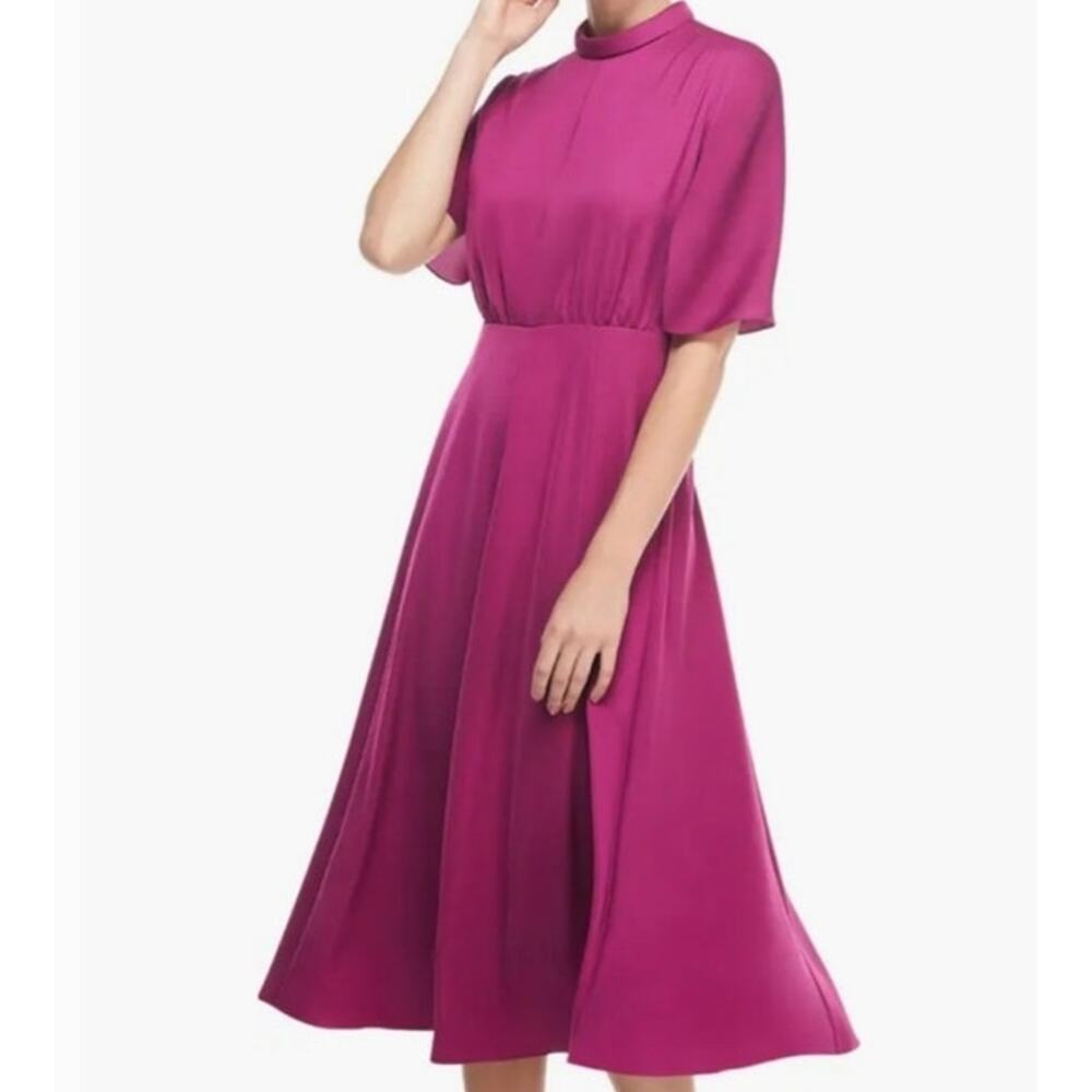 Gal Meets Glam Diane Mock Neck Fit Flare Midi Dress Raspberry Pink 6P NWT